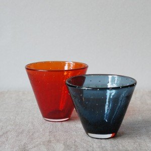 赤と藍の泡グラス(橙)