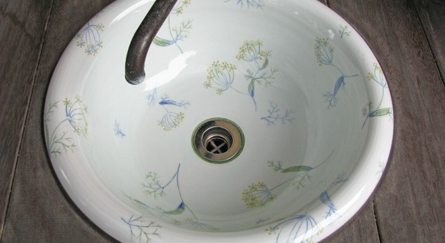 梅乃瀬窯フェンネル柄の手洗い鉢